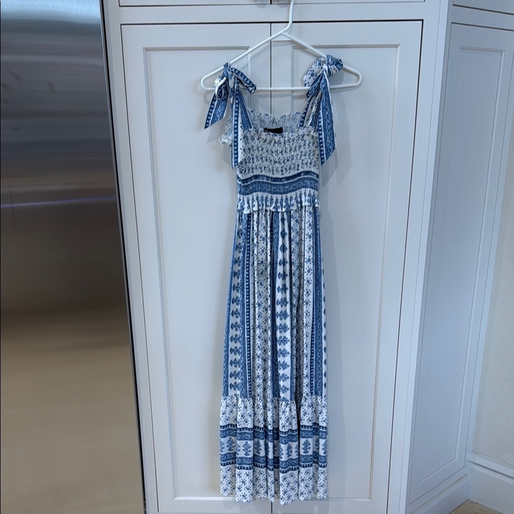 Zara Blue and White Smocked Dress